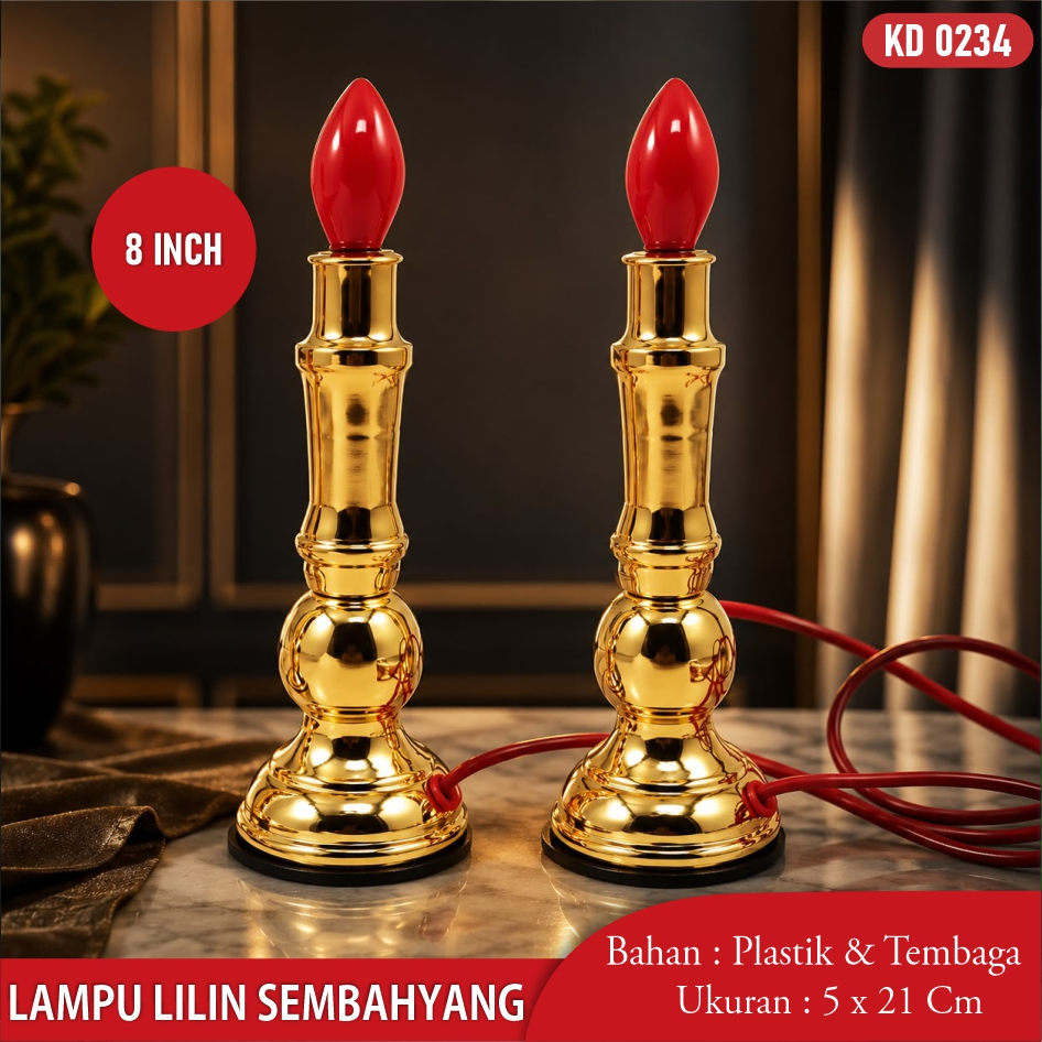 Lampu Lilin Emas Tembaga Set Lilin Sembahyang Dupa Puja Altar Lampu Led Listrik Lilin Alloy Polos