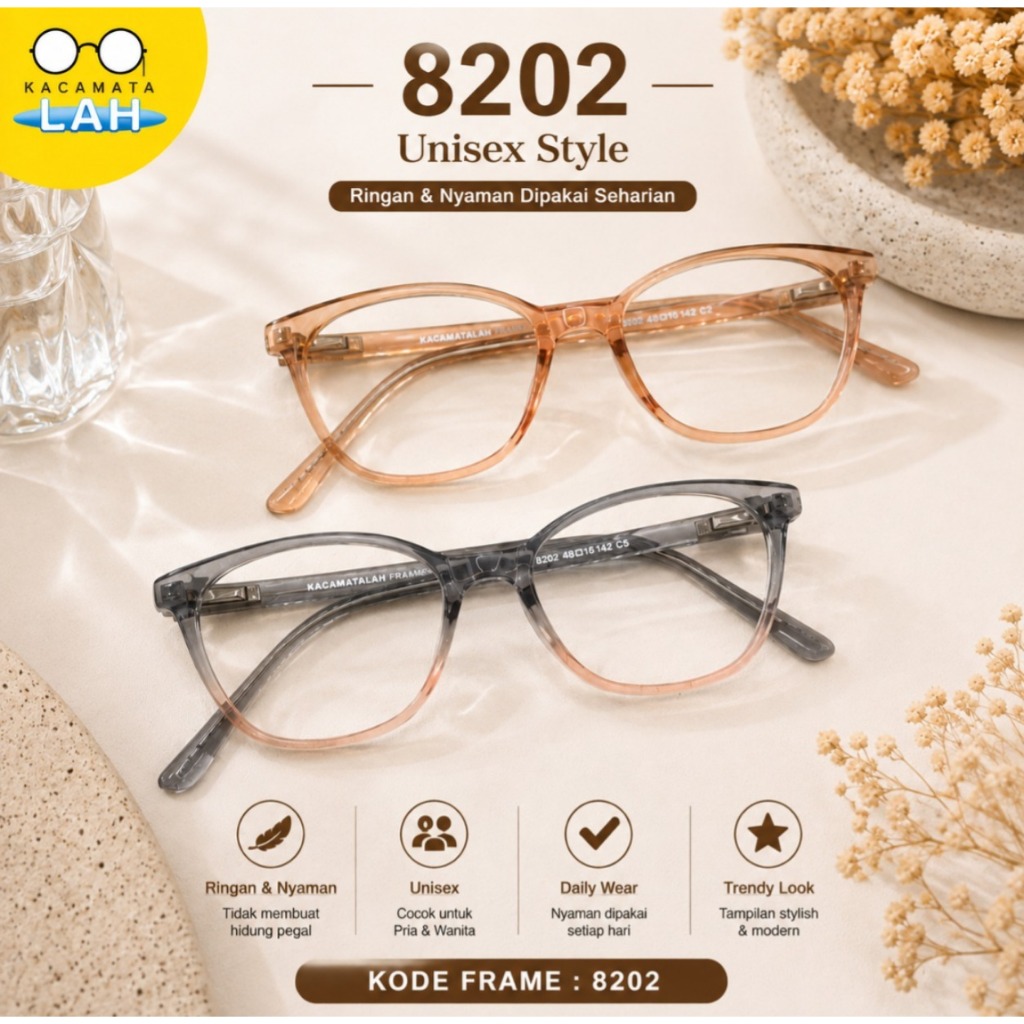 Frame Kacamata Anti Radiasi Pria Wanita Photochromic Bluechromic Blueray - Kacamatalah 8202