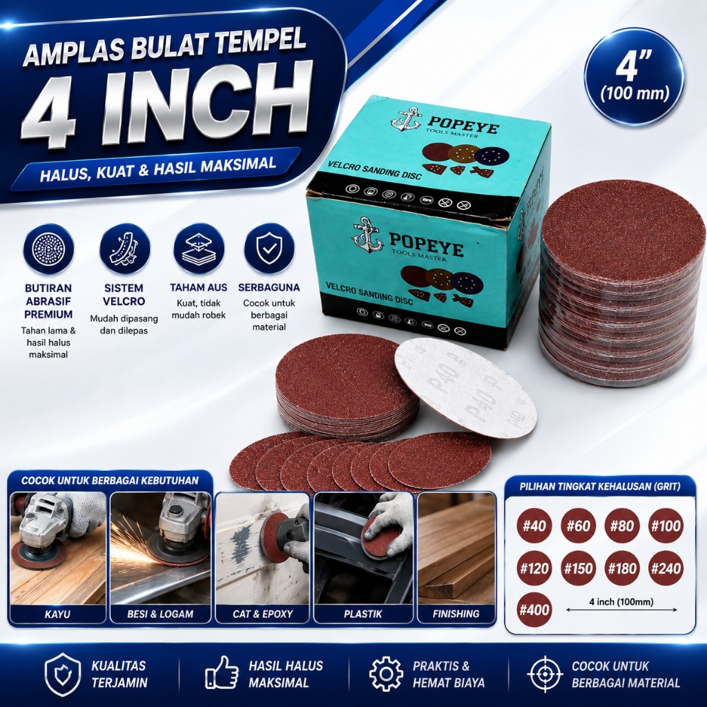 Amplas Bulat Perekat / Velcro | Amplas Lingkaran Tempel Mesin | Untuk Kayu, Besi, Cat, Stainless
