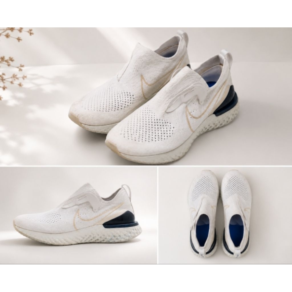 Sepatu Running Wanita Nike Epic React Flyknit Putih Emas Original Second