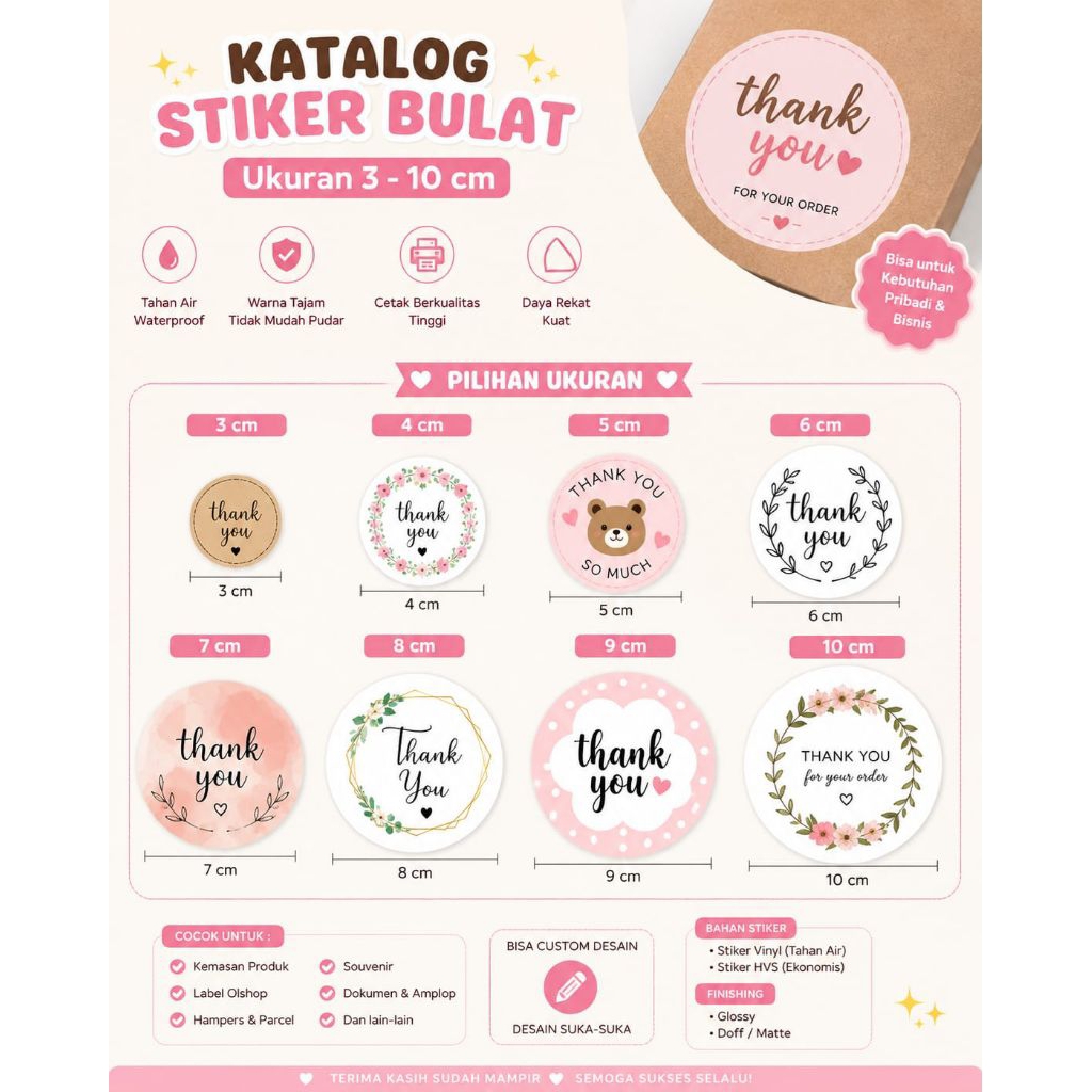 Stiker Jualan Thankyou Bulat Mini (3cm) | Desain Custom atau Sesuai Katalog Produk