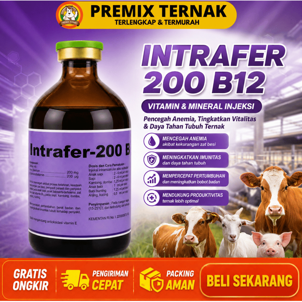 INTRAFER B12 100ML TMC - Obat Hewan Anti Anemia & Pemacu Pertumbuhan Fe & B12 Sapi Babi Kambing