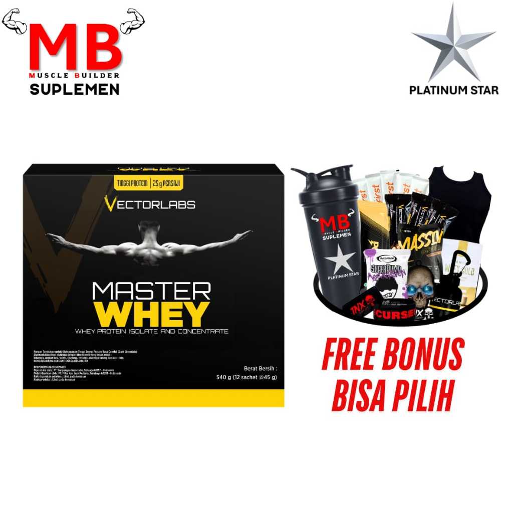 Master Whey Vectorlabs 12 sachet 1 BOX KOTAK saset sachets Protein Concentrate Isolate 3 10 lb lbs V