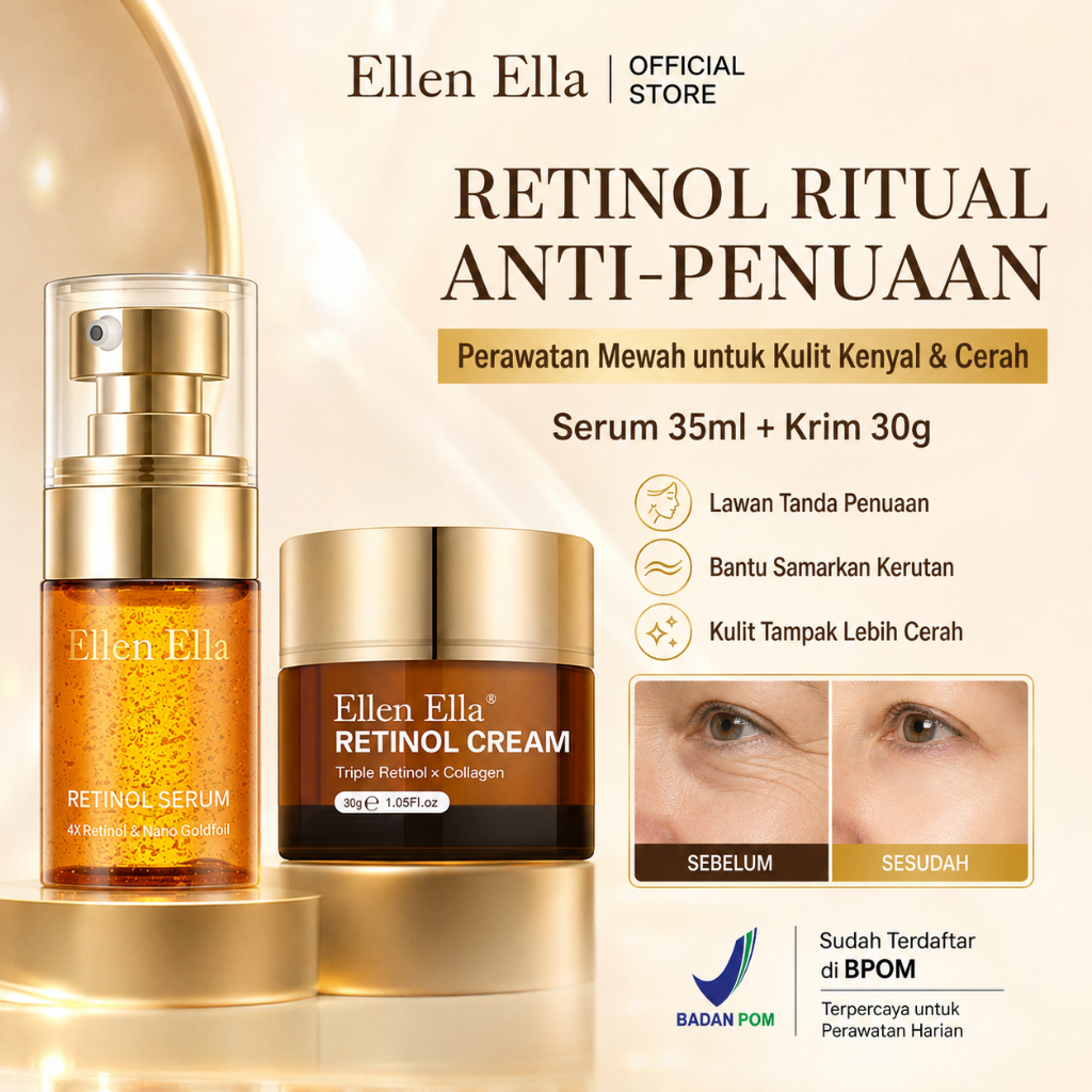 [Ready] ELLEN ELLA Day & Night Serum Cream Set 3pcs Retinol Serum + Retinol Cream + Niacinamide Crea