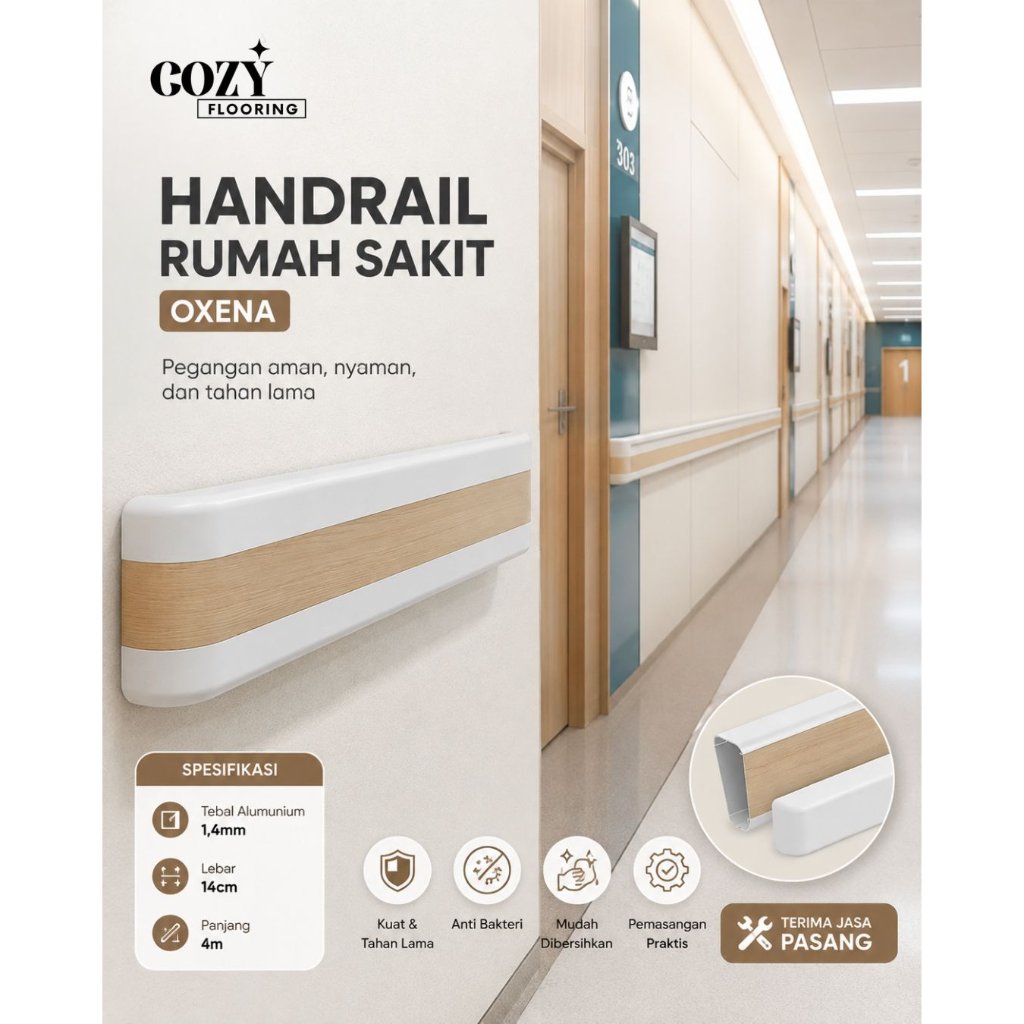 Handrail Pegangan rumah sakit anti bakteri / Handrail Oxena premium panjang 4 meter