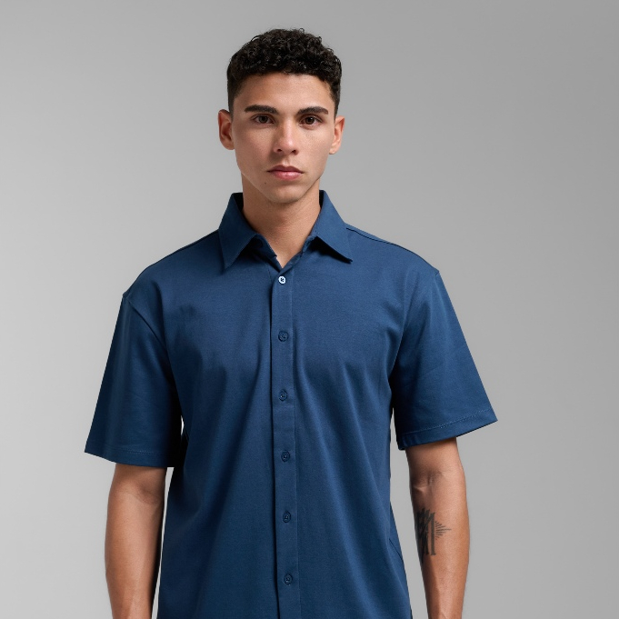 BYBLANK Saga Kemeja Kaos Cotton Air in Deep Blue - Kemeja Premium Lengan Pendek Cotton Air Biru