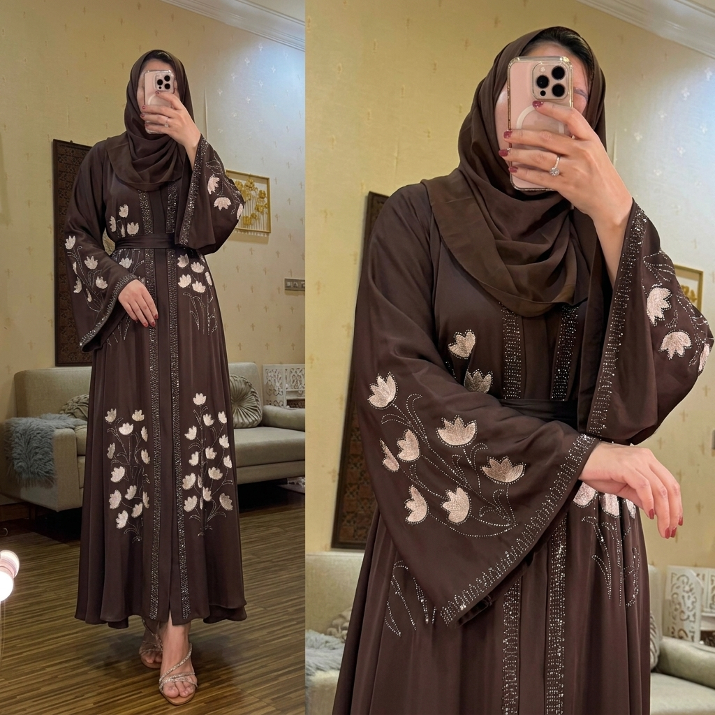 ABAYA DUBAI ZAYNA/ ABAYA MURAH/ GAMIS LEBARAN MOTIF BUNGA SET INNER OUTER IMPORT READY STOCK