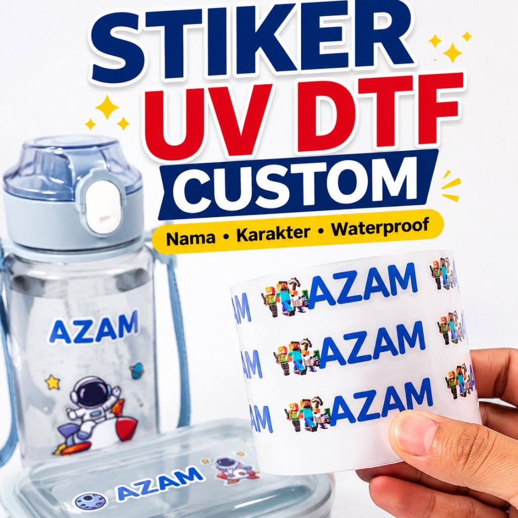 Stiker Nama Custom UV DTF | Label Pensil Baju Alat Tulis Anti Air Timbul | Kreatifdp