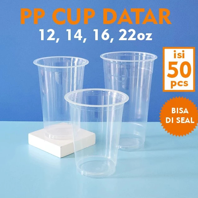 (ISI 50 PCS) Cup gelas datar 12oz 14 oz 16oz merk SAP