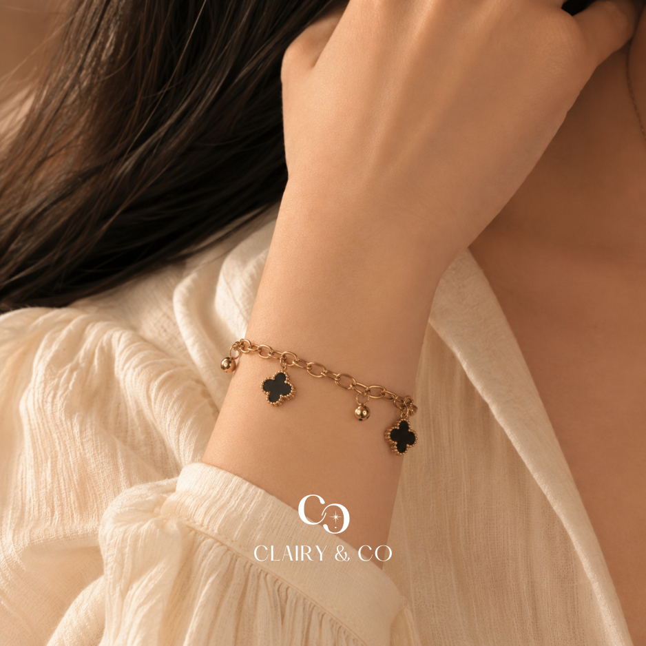 Clairy and Co Flaire Gelang Boba Gold Alhambra Van Cleef Arpels Rantai Titanium Anti Karat Clover
