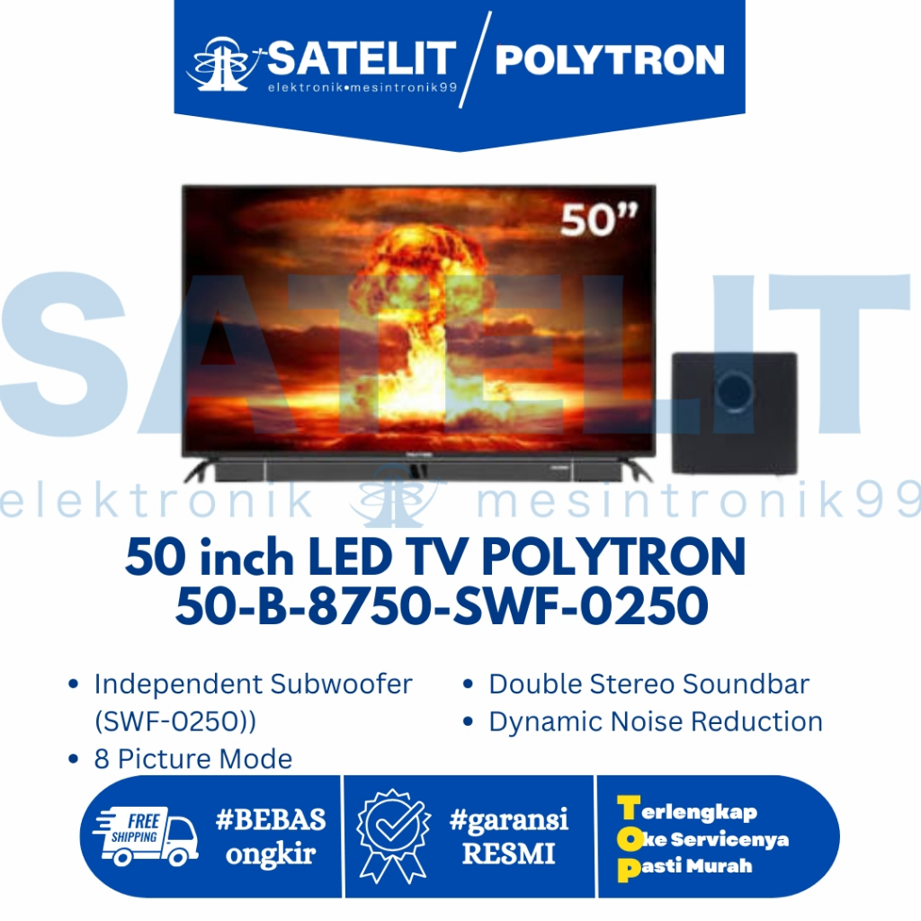 50 inch LED TV POLYTRON 50-B-8750-SWF-0250 -  Smart Soundbar TV 50 Inch + Subwoofer SWF-0250 / TV Di
