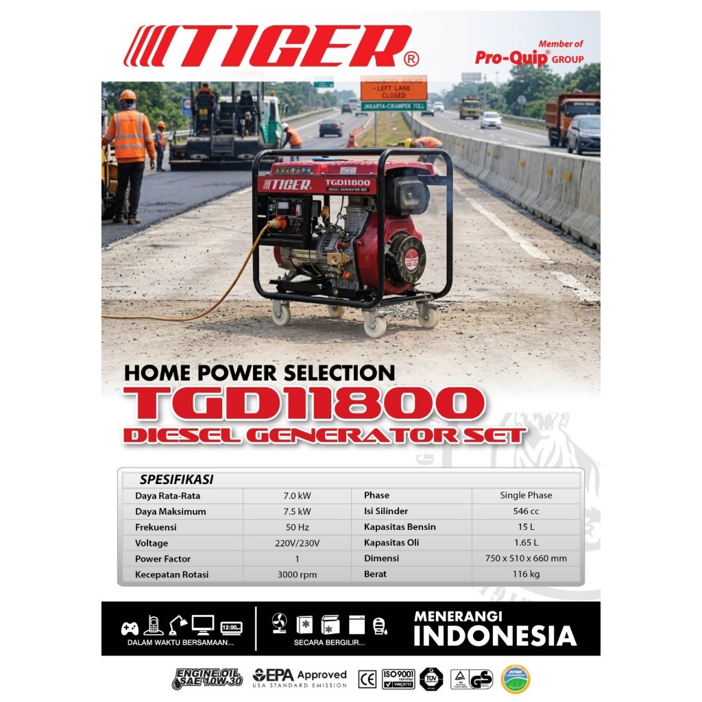 GENSET DIESEL TIGER TGD118800 GENSET 7500 WATT