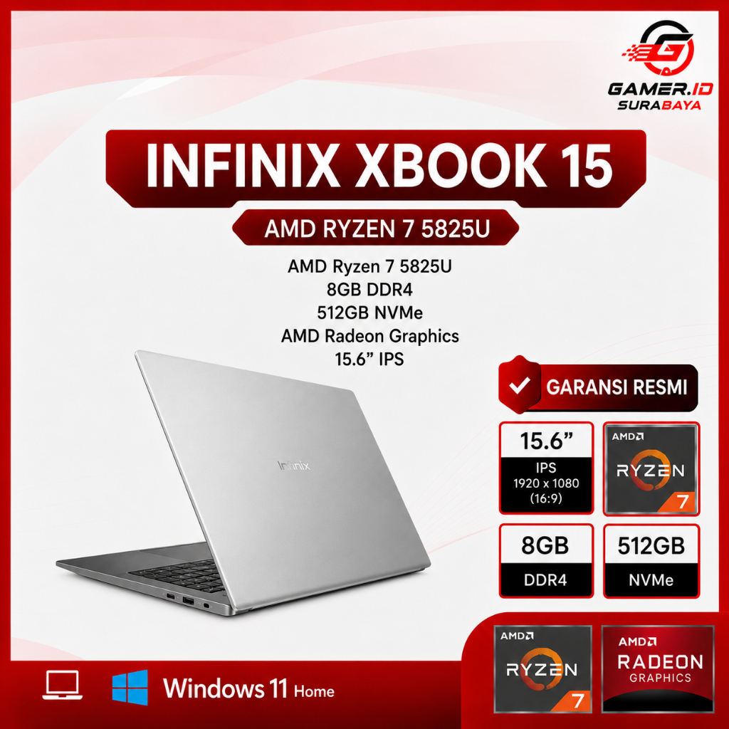 LAPTOP INFINIX XBOOK 15 RYZEN 7 5825U - 8GB 512GB 15.6 FHD