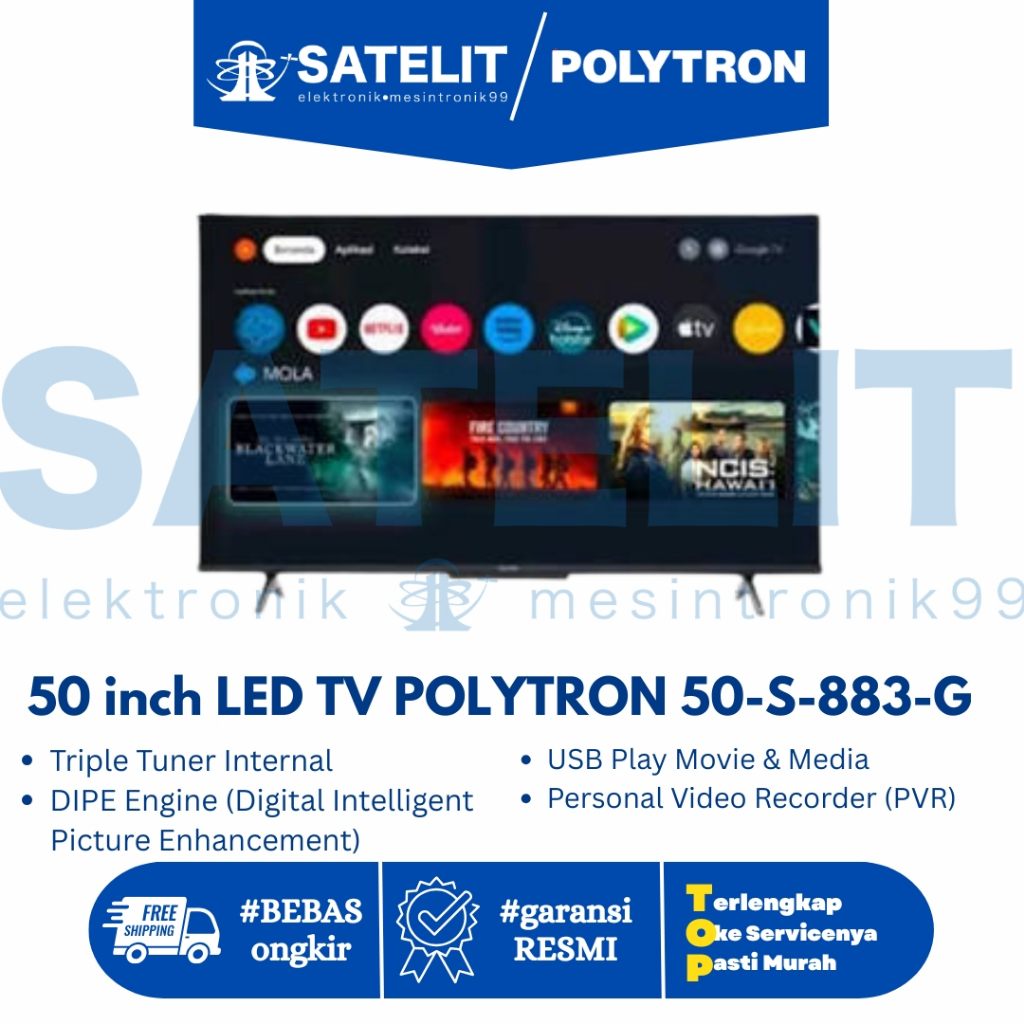 50 inch LED TV POLYTRON 50-S-883-G - Digital TV Full HD Triple Tuner Parabola HDMI USB Original