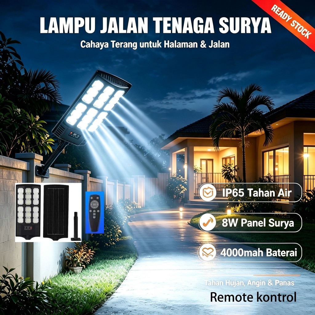 Lampu Jalan Tenaga Surya Sensor Gerak Manusia Remote Kontrol LED Outdoor Tahan Air