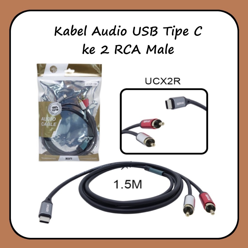 Kabel Audio Type C To RCA 1.5 M - Kabel Usb-C to 2 RCA Male Audio Sound Card