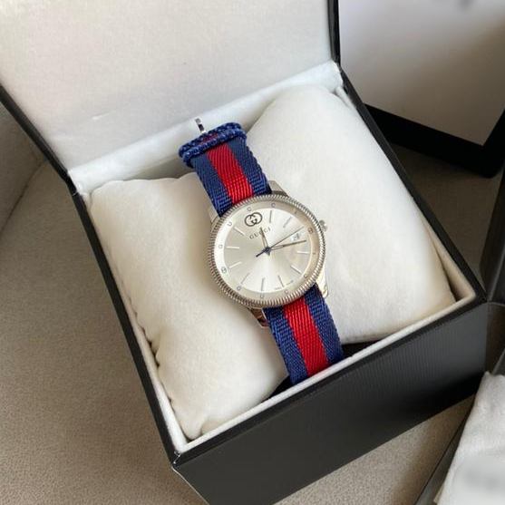 Jam Tangan Pria Tali Canvas Blue Red 38mm