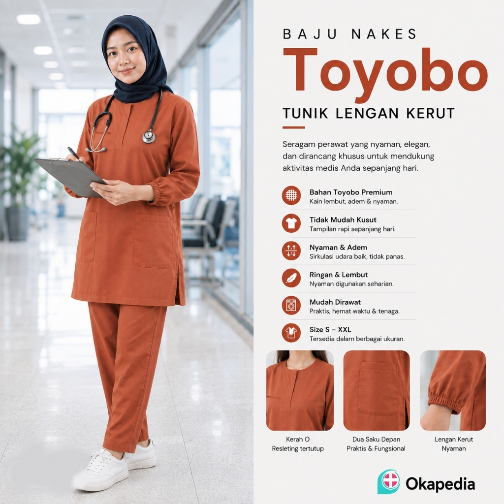 Baju jaga oka ok tunik lengan panjang karet bahan toyobo