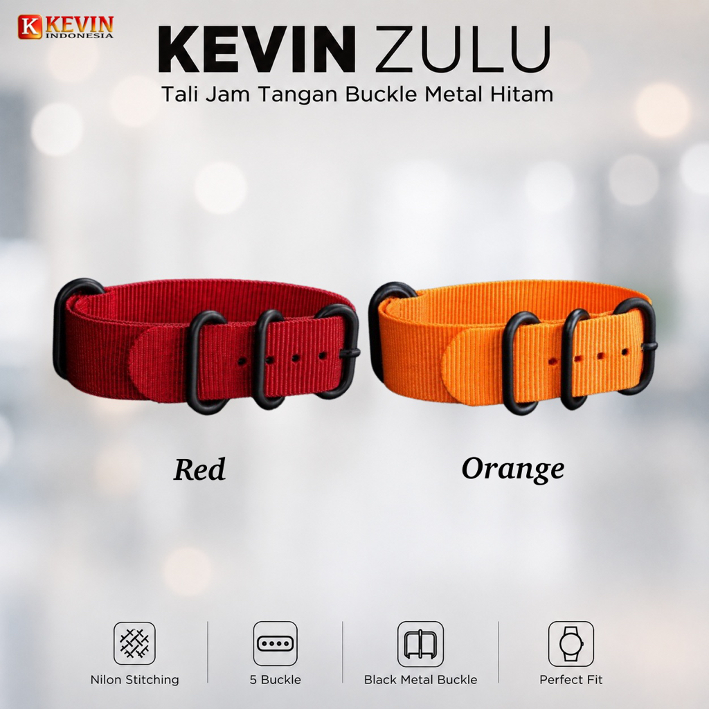 KEVIN ZULU Tali Strap Jam Tangan Seiko 18mm Black Metal Buckle