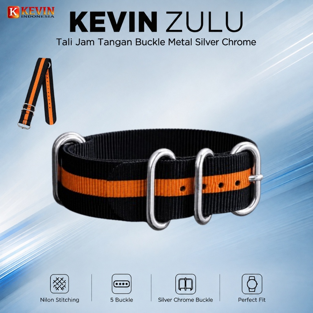KEVIN ZULU Tali Strap Jam Tangan Seiko 18mm Silver Chrome Metal Buckle