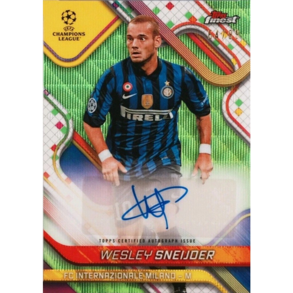 Fullprint Replica Kartu Bola 2024 Wesley Sneijder Auto TOPPS FINEST UCC NEON GREEN WAVE