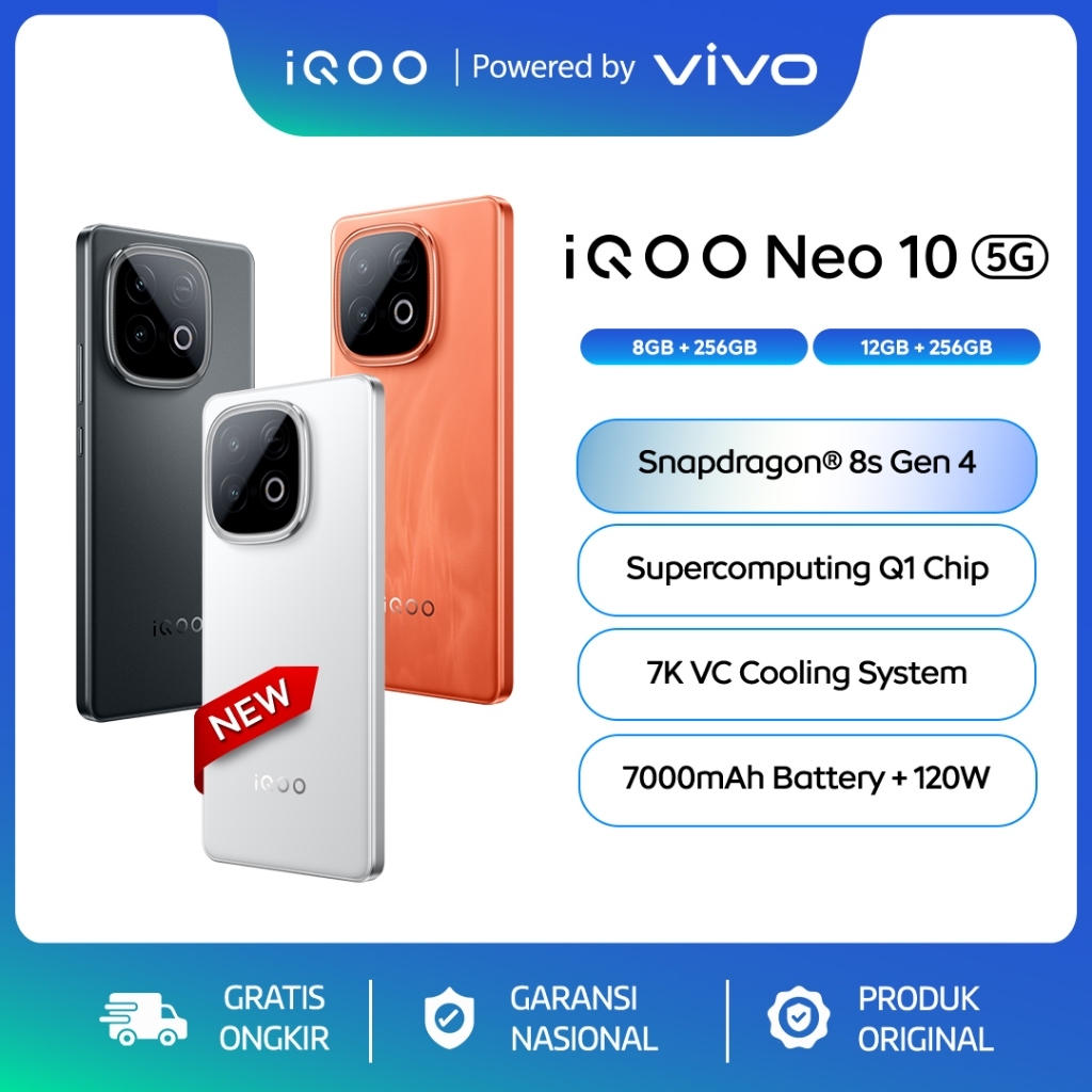 vivo iQOO Neo 10, 1st Snapdragon 8s Gen 4 + Q1 (Dual Chipset), 7K VC Cooling System, 7000 mAH + 120 