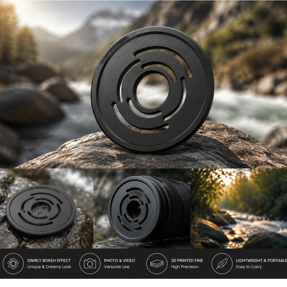 Swirly Bokeh Filter 3D Print untuk Lensa Kamera DSLR Mirrorless | Dreamy Spiral Bokeh Effect | Cocok