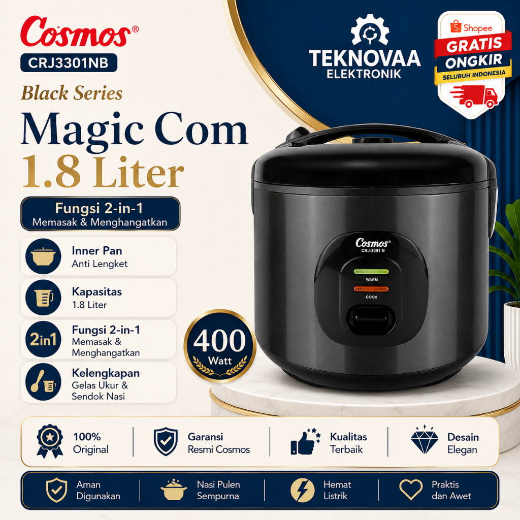 COSMOS Rice Cooker Cosmos CRJ 3301NB - 1.8Liter / CRJ 3301N-B/CRJ3301NB/CRJ-3301-NB/BERGARANSI