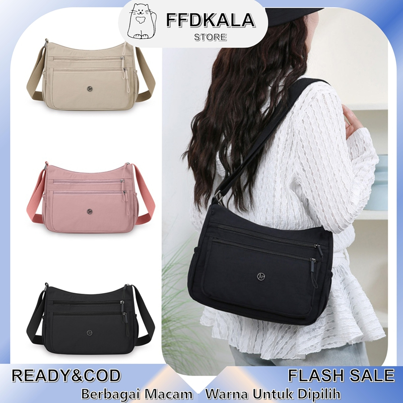 New READY COD Tas Selempang Wanita Pria Unisex Gaya Korea Bahan Nilon Tahan Percikan Air Banyak Resl