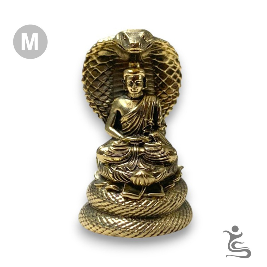 Miniatur Buddha Duduk dengan Ular Naga Kuningan Solid – Brass Buddha Figurine Dekorasi & Koleksi