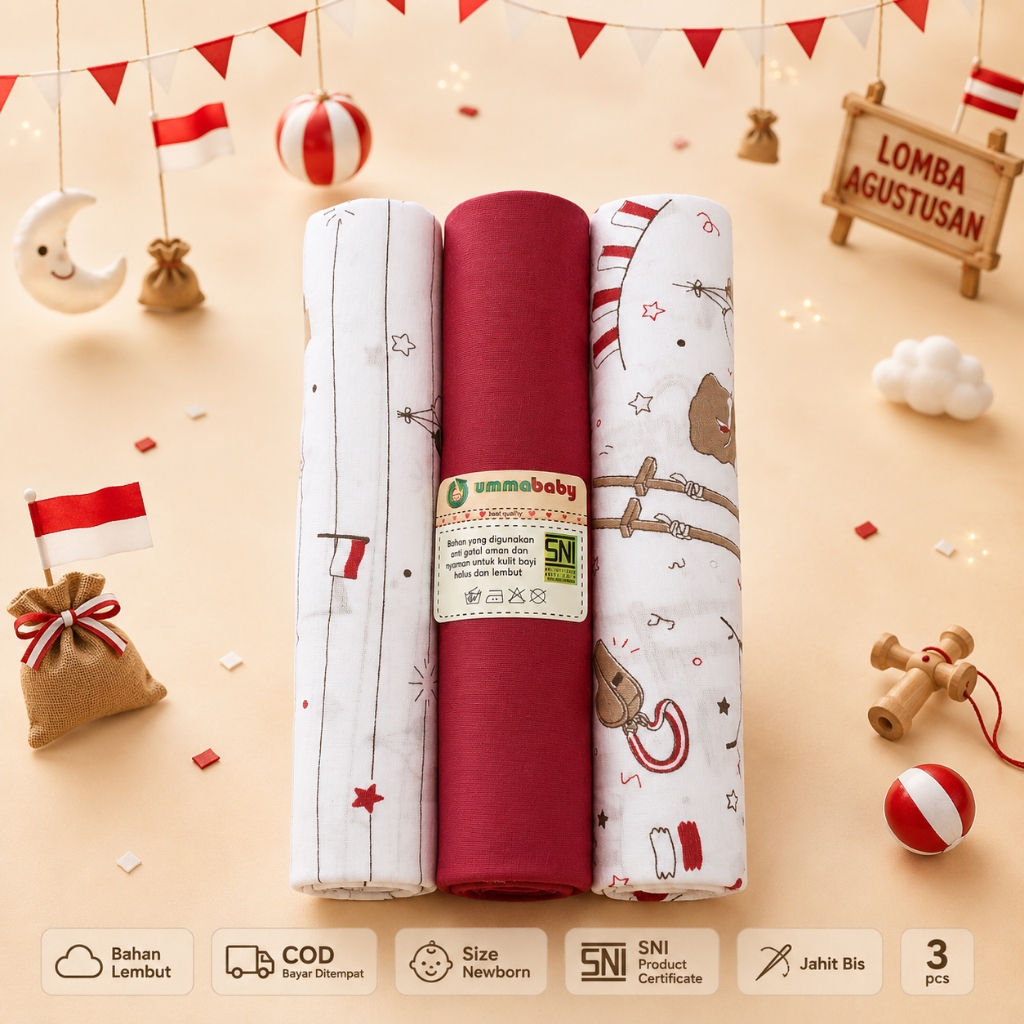 ummababyshop 3 PCS Bedong Bayi 110x90 SNI Kain Bedong Selimut Bayi Newborn Perlengkapan Bayi Baru La
