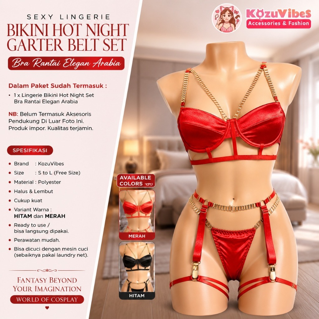 Kozuvibes Sexy Lingerie Bikini Hot Night Set Bra Rantai Elegan Arabia