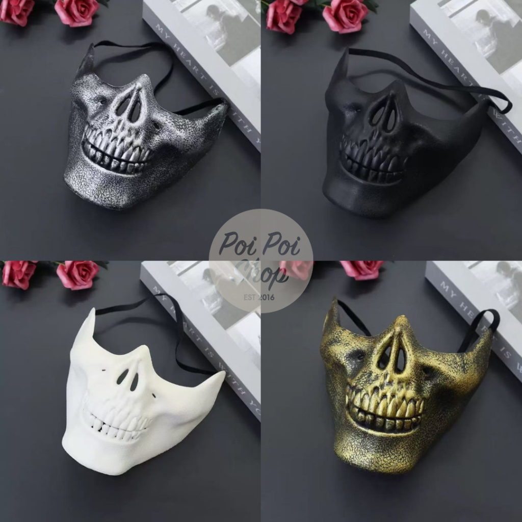 Topeng Tengkorak Half COD Ghost Kostum Halloween Setan Tengkorak Cosplay Mask Topeng Mulut Costume