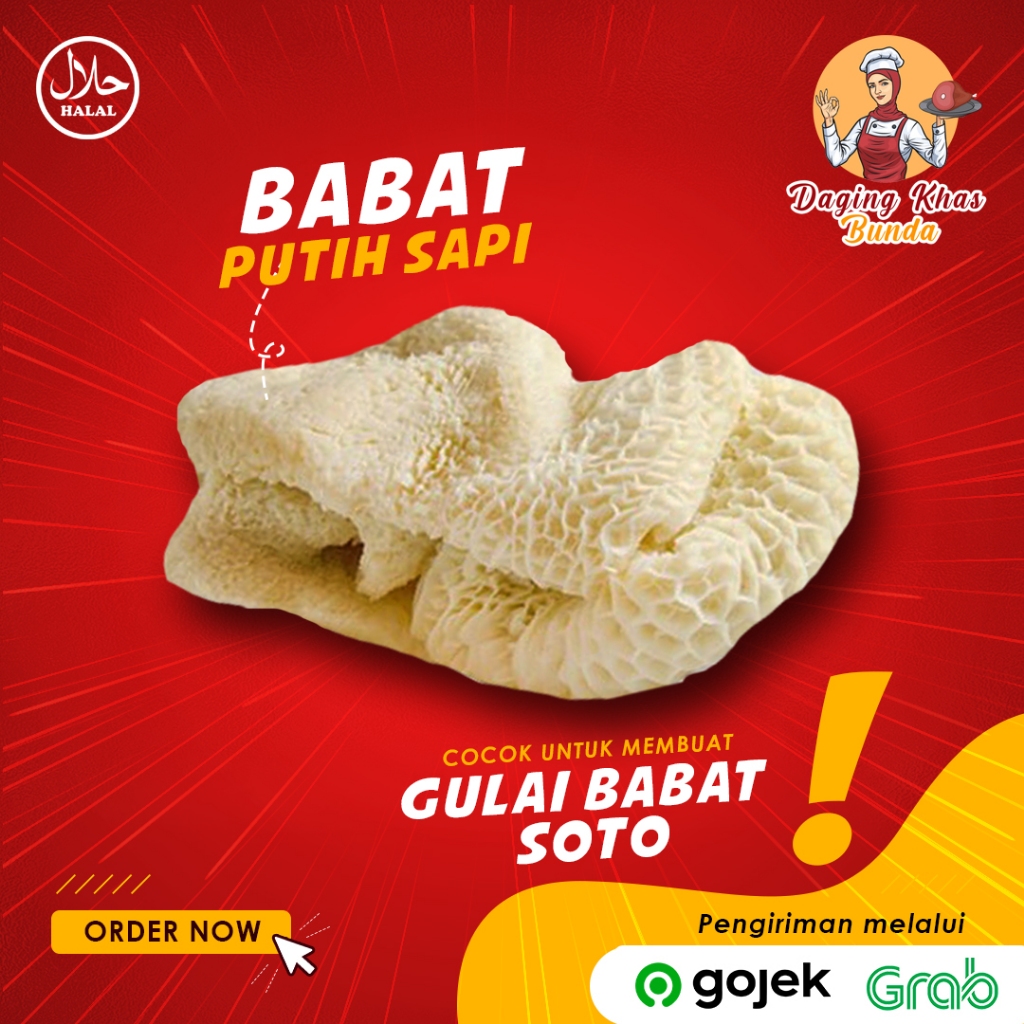 Babat Putih Sapi Lokal Segar Bersih Ga Amis - Fresh Vacuum Pack, Halal & Higienis | Daging Khas Bund