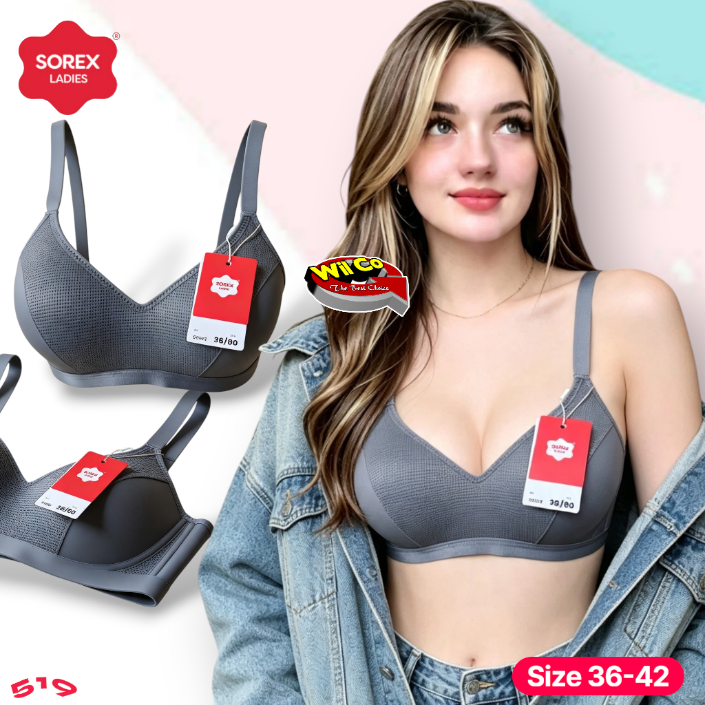 K519 (1-3 Pcs) Sorex Bra Wanita Dewasa Busa Tipis Tanpa Kawat Cup B Size 36 - 42 Tiga Pengait