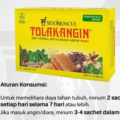 Tolak Angin Cair Bebas gula dalam 3 Sachet