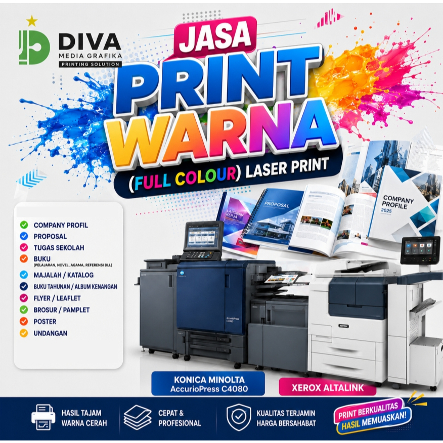 Jasa Print Warna Full Colour Laser Print Konica Minolta AccurioPress C4080 / XEROX Altalink