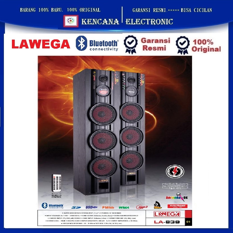 Lawega LA-839 Speaker Active Remote - FM Radio - Bluetooth - USB