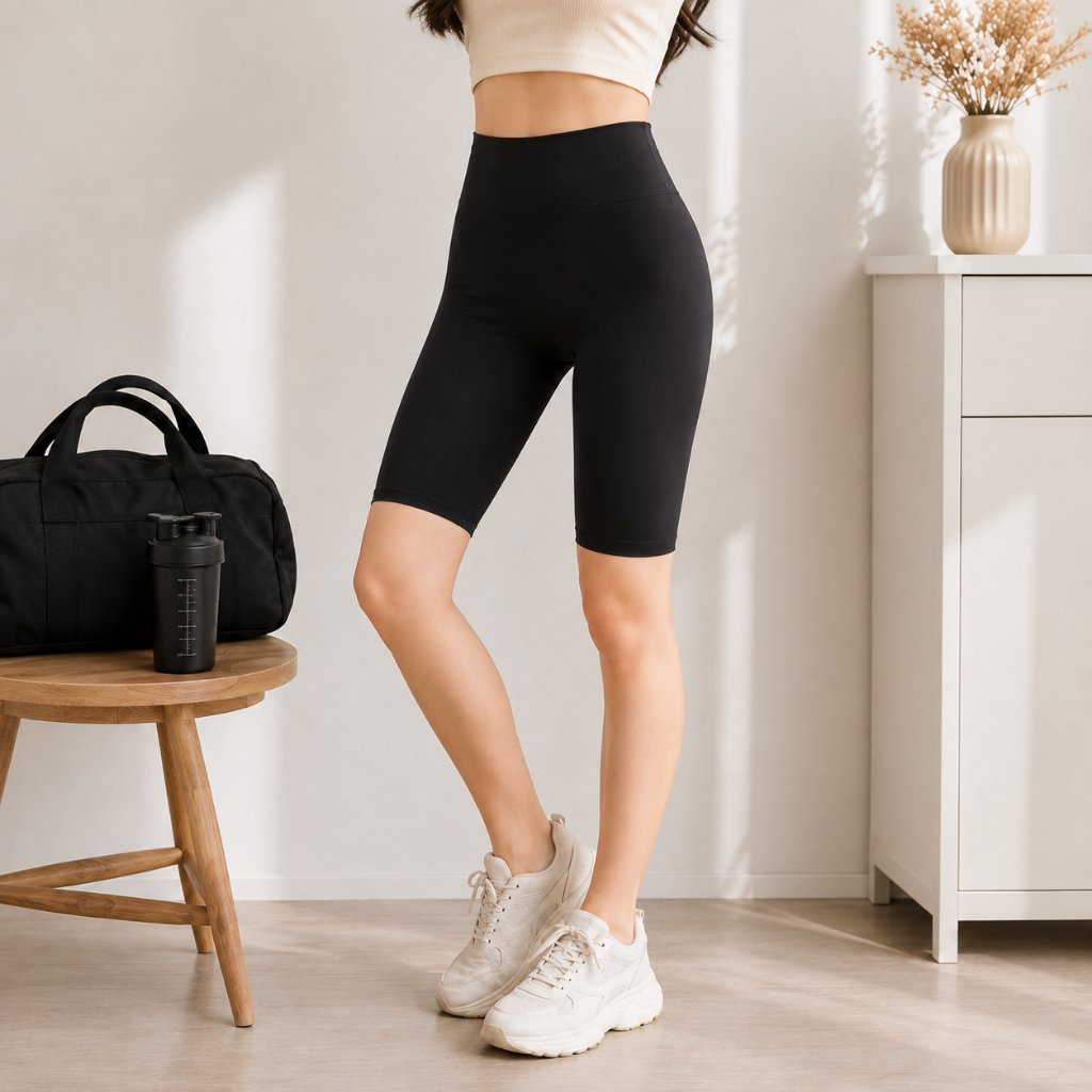 Clouwny Biker Short Legging Highwaist Legging Sepeda Wanita Legging Hamil Legging 3/4 Legging