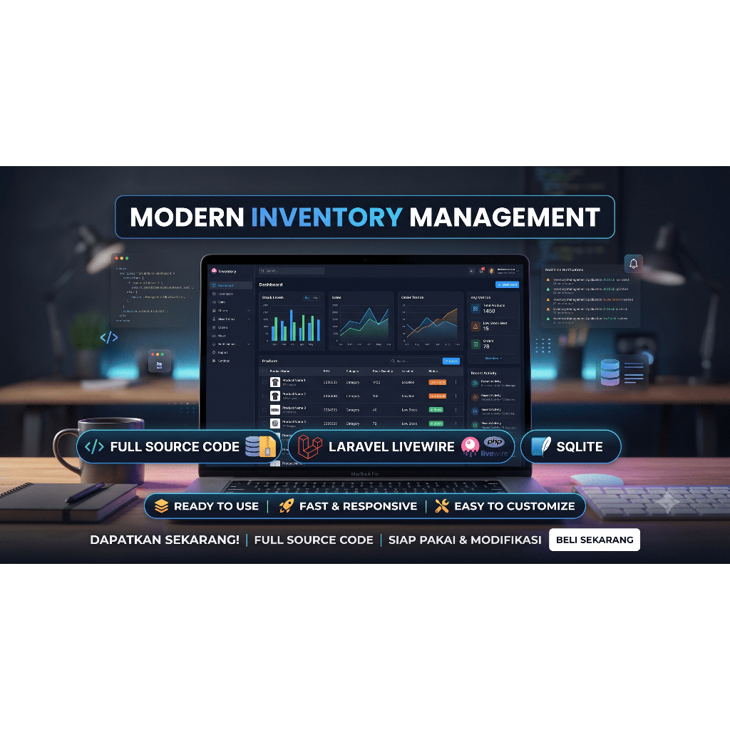Source Code Aplikasi Inventory Gudang & Stok Barang Laravel 12 Livewire 4 Full System