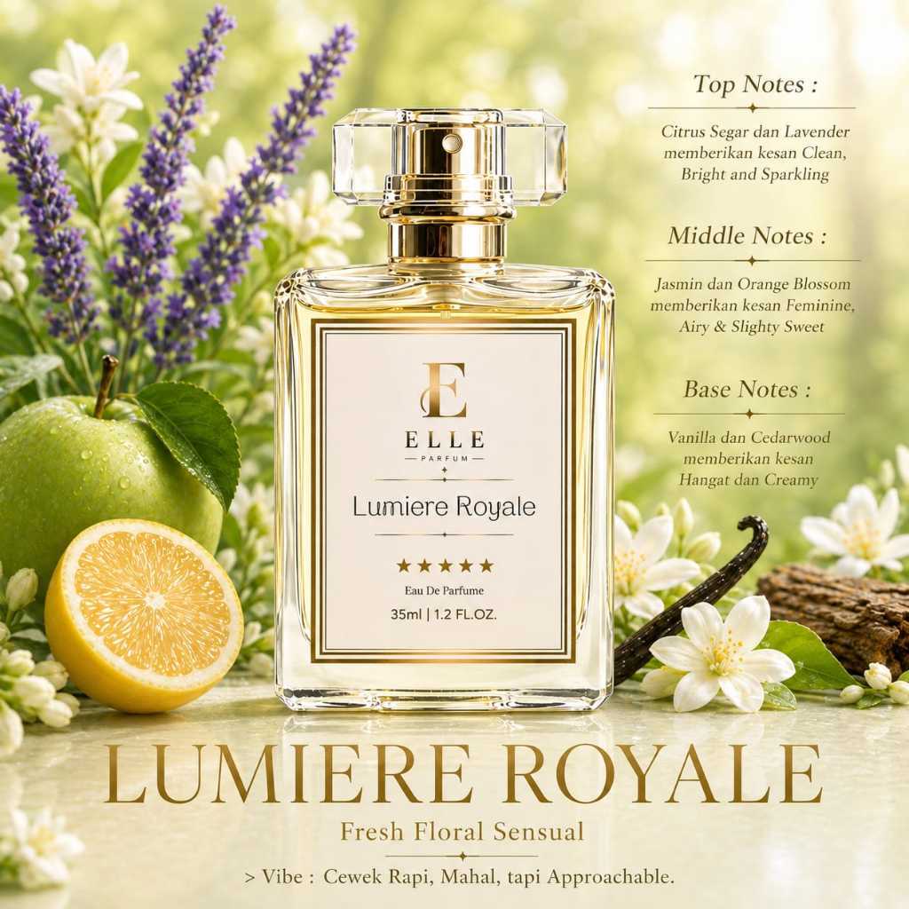 Parfum Wanita Tahan Lama ELLE Lumiere Royale 35ml Eau De Parfum Fresh Floral Clean Girl Wangi Mewah 