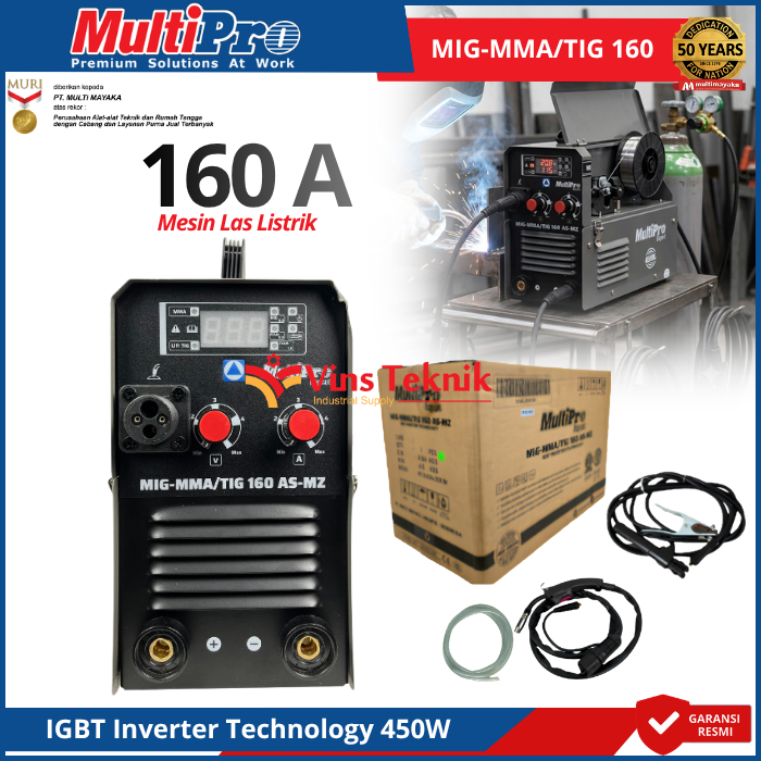 Mesin Las Argon CO2 Tanpa Gas Flux CO MULTIPRO MIG-MMA/TIG 160 AS-MZ