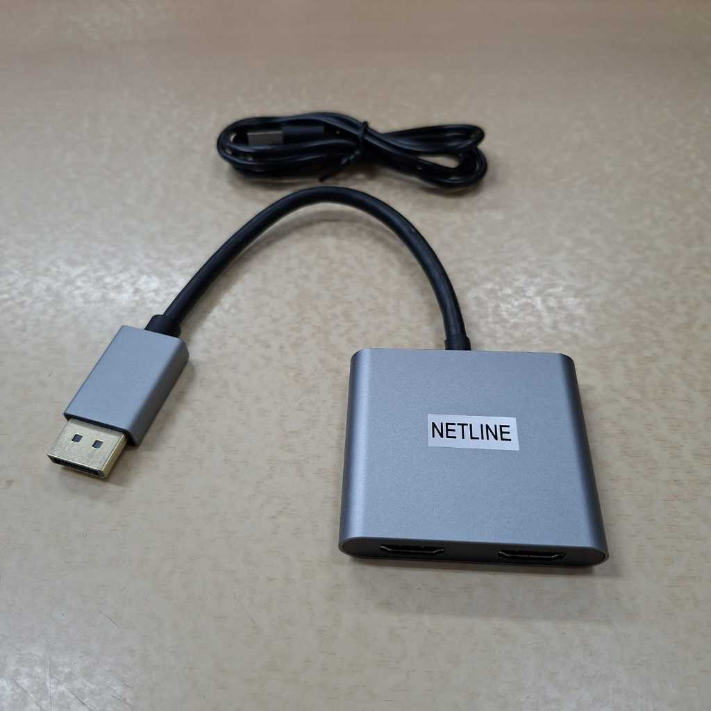 Netline Konverter DisplayPort ke 2-Port HDMI Splitter untuk Dua Monitor HDMI