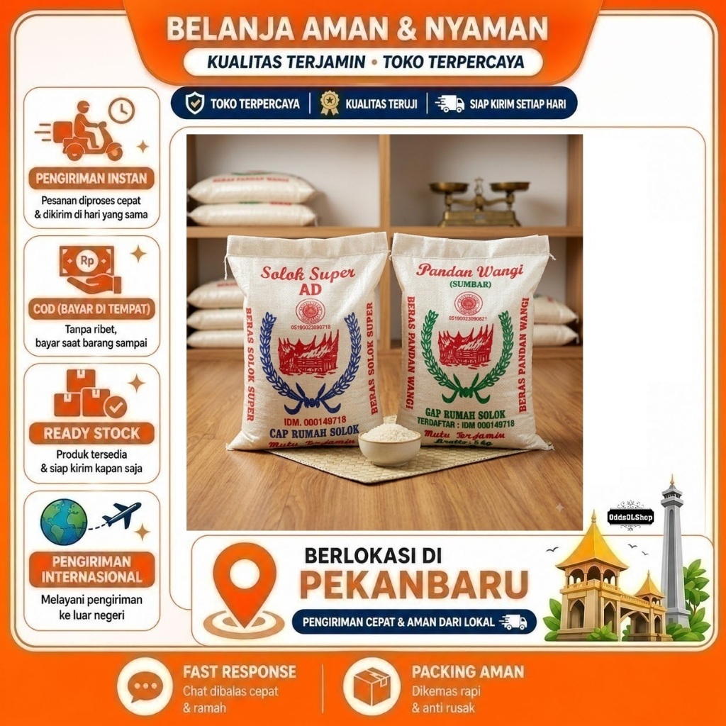 Beras Solok Super Sumatera Barat / Beras Cap Rumah Solok / Pandan Wangi - Mutu Terjamin, Berkualitas