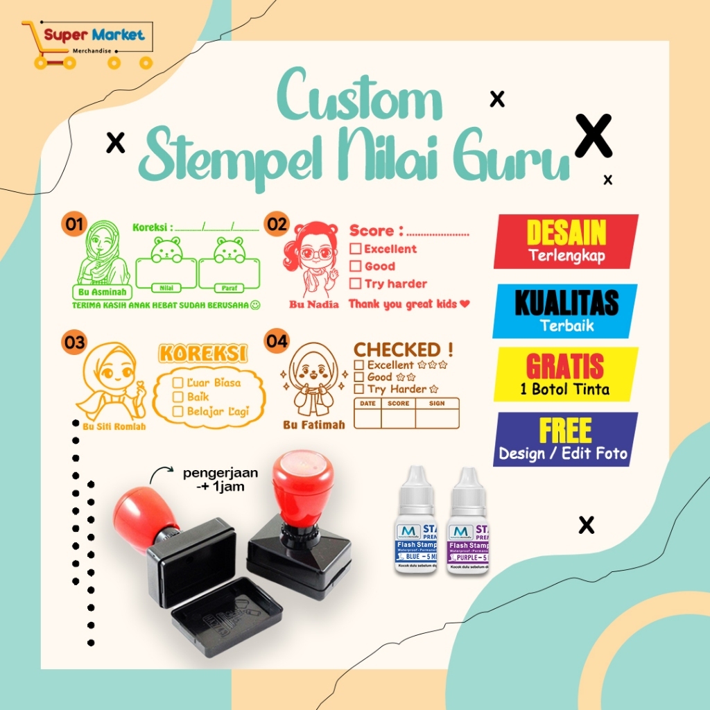 [1HARI JADI] STEMPEL GURU VIRAL / STEMPEL NILAI GURU / STEMPEL CHECKED / STEMPEL REWARD / CETAK STEM