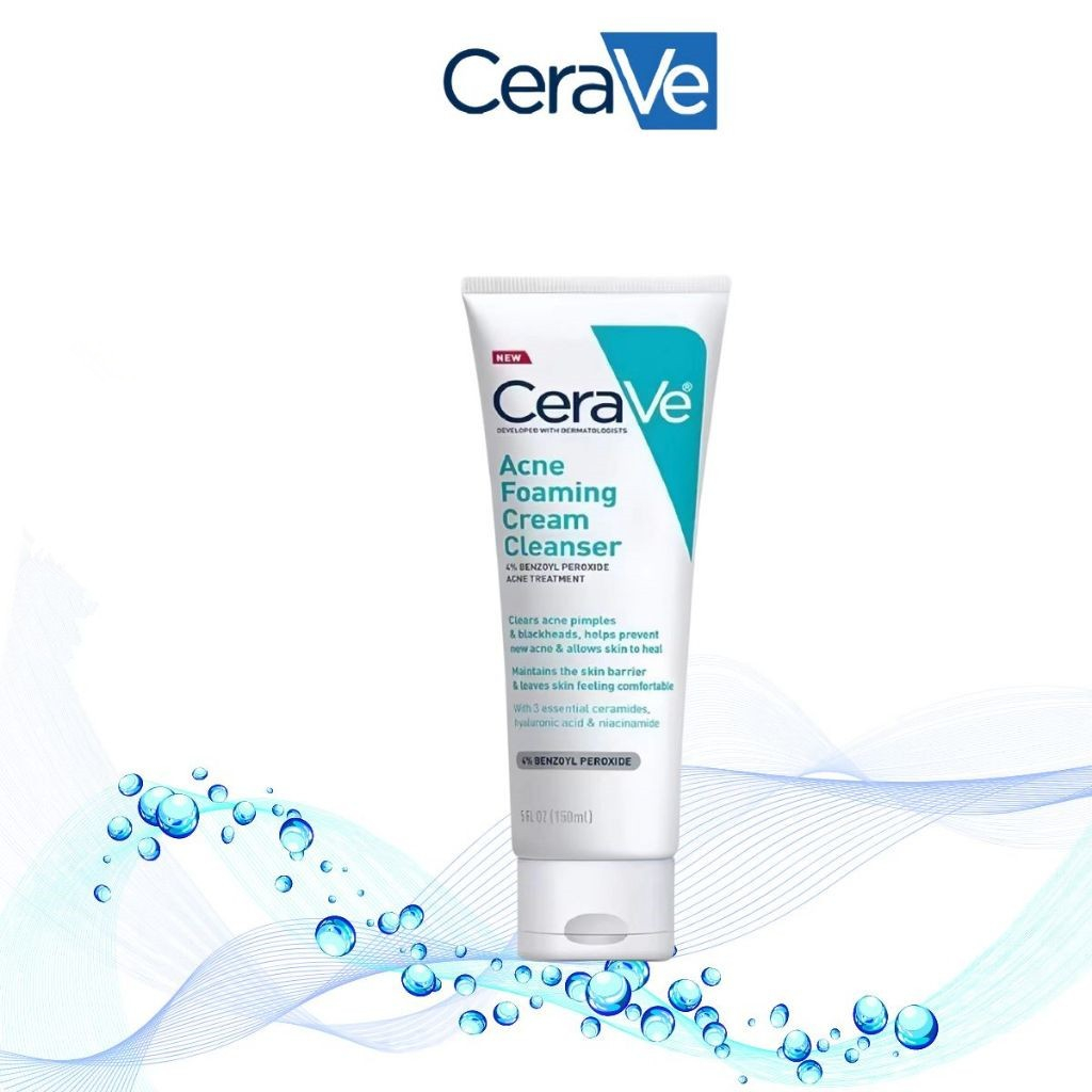 CeraVe Acne Foaming Cream Cleanser 150ml Developed 4% Benzoyl Skin Barrier Cleanser with Ceramide fo