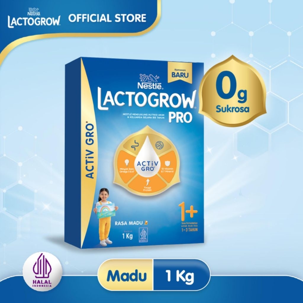Nestle Lactogrow Pro Activ Gro Rasa Madu 1 Kg untuk Anak 1-3 Tahun 0g Sukrosa Halal