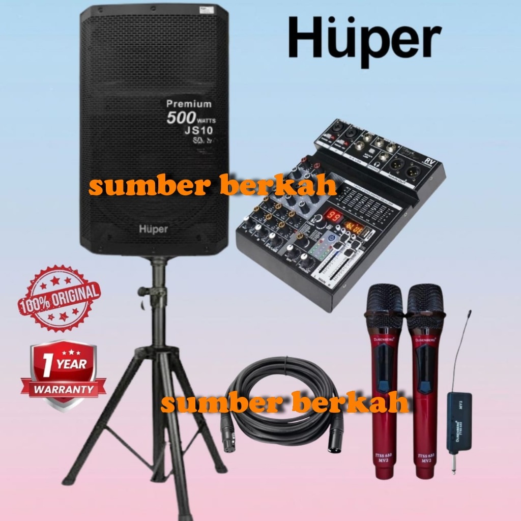 Speaker Aktif 15 Inch HUPER JS10 | JS 10 USB Original 500 Watt + Mixer RV4