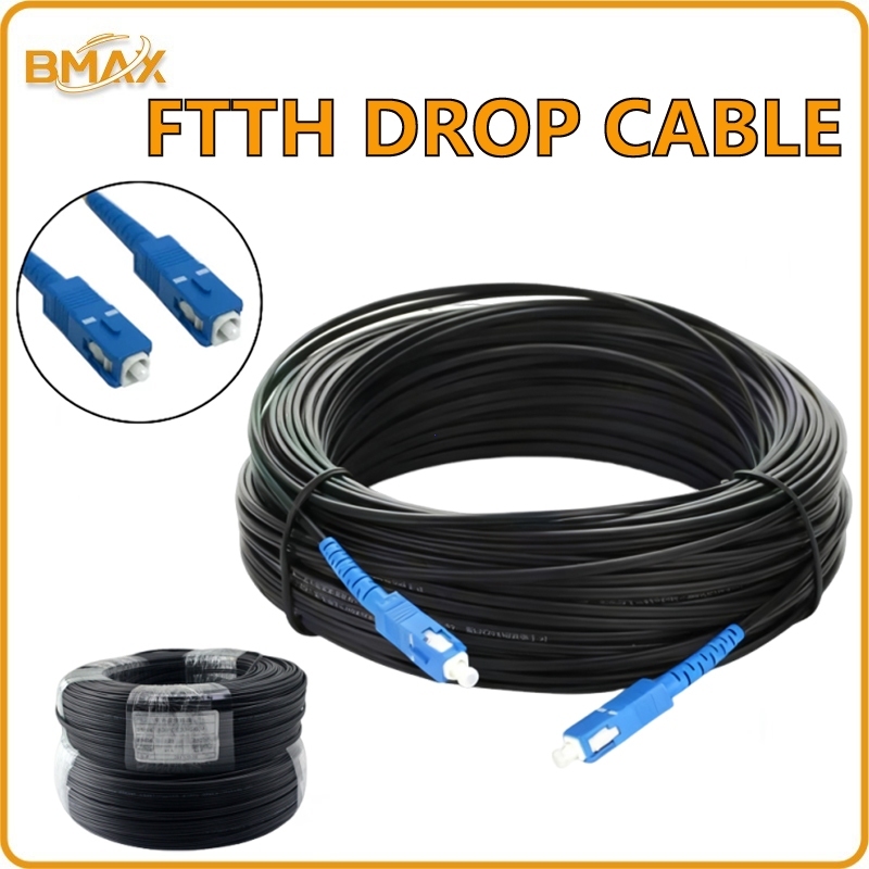 Kabel Precon Fiber Optic FTTH 1 Core 3 Sling 50/80/100/120/150/200/300meter Biru SC UPC KONEKTOR