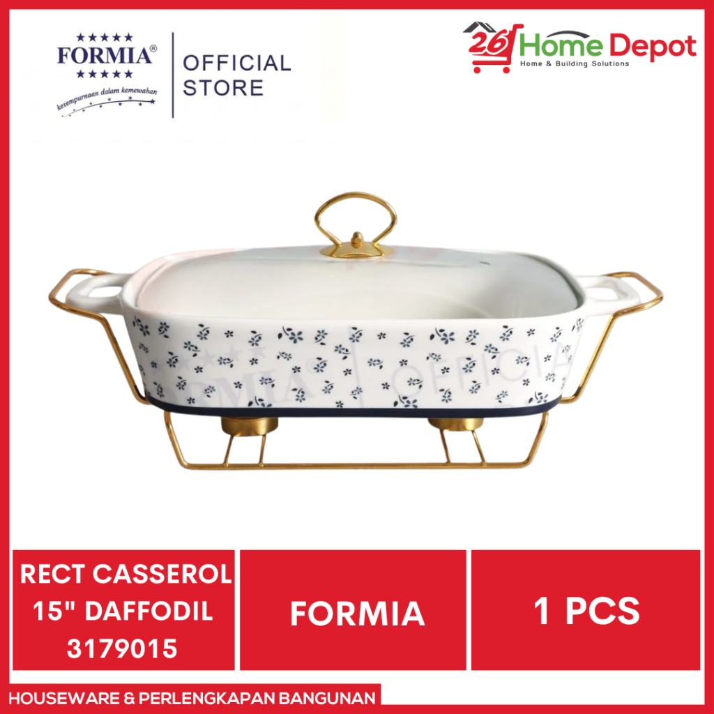 Formia Rect Casserole 15 Inch Daffodil 3179015 Wadah Saji Prasmanan Keramik Tutup Kaca